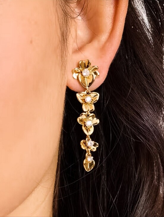 kate spade Jewelry - New Kate Spade New York Gold-Tone Precious Pansy / Plumeria Linear Drop Earrings